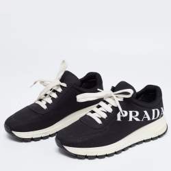 Pre Owned Prada Black/White Nylon Lace Up Sneakers Size 39