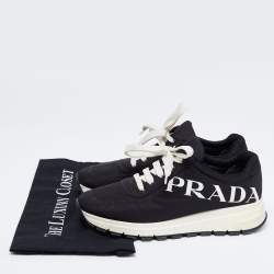 Pre Owned Prada Black/White Nylon Lace Up Sneakers Size 39