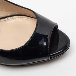 Pre Owned Prada Midnight Blue Patent Leather Peep-Toe Platform Pumps Size 38.5