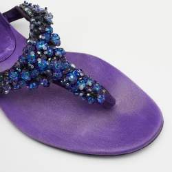 Pre Owned Prada Purple Satin Crystal Embellished Thong Flats Size 40.5