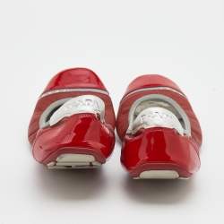 Pre Owned Prada Red Patent Leather and Leather Scrunch Ballet Flats Size 38.5