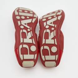 Pre Owned Prada Red Patent Leather and Leather Scrunch Ballet Flats Size 38.5