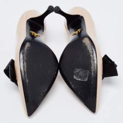 Pre Owned Prada Beige/Black Patent Leather Bow Pointed Toe Pumps Size 39