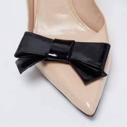 Pre Owned Prada Beige/Black Patent Leather Bow Pointed Toe Pumps Size 39