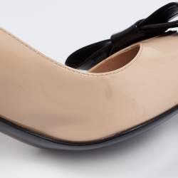 Pre Owned Prada Beige/Black Patent Leather Bow Pointed Toe Pumps Size 39