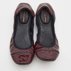 Prada Burgundy Patent Leather Scrunch Ballet Flats Size 39