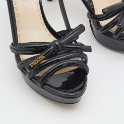 Pre Owned Prada Black Patent Leather Bow Platform Sandals Size 39