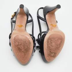 Pre Owned Prada Black Patent Leather Bow Platform Sandals Size 39