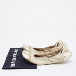 Pre Owned Prada Cream/Gold Leather Scrunch Ballet Flats Size 38.5