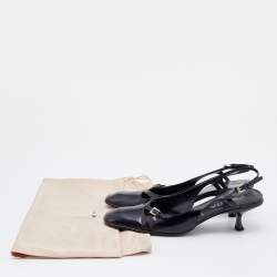 Prada Black Leather Square Toe Slingback Sandals Size 37.5