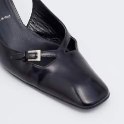 Prada Black Leather Square Toe Slingback Sandals Size 37.5