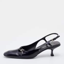 Prada Black Leather Square Toe Slingback Sandals Size 37.5