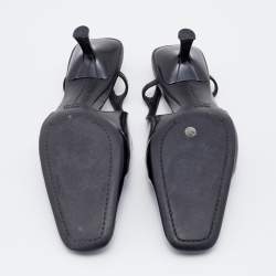Prada Black Leather Square Toe Slingback Sandals Size 37.5