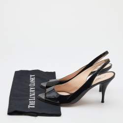 Pre Owned Prada Black Patent Leather Peep Toe Slingback Sandals Size 39