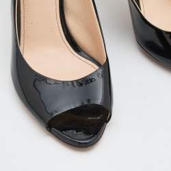 Pre Owned Prada Black Patent Leather Peep Toe Slingback Sandals Size 39