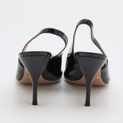 Pre Owned Prada Black Patent Leather Peep Toe Slingback Sandals Size 39