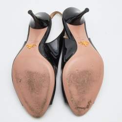 Pre Owned Prada Black Patent Leather Peep Toe Slingback Sandals Size 39