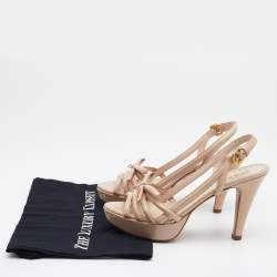 Pre Owned Prada Beige Patent Leather Bow Slingback Platform Sandals Size 39