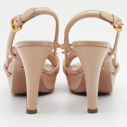 Pre Owned Prada Beige Patent Leather Bow Slingback Platform Sandals Size 39