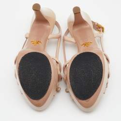 Pre Owned Prada Beige Patent Leather Bow Slingback Platform Sandals Size 39