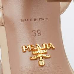 Pre Owned Prada Beige Patent Leather Bow Slingback Platform Sandals Size 39