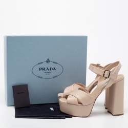 Pre Owned Prada Beige Leather Criss Cross Platform Sandals Size 39