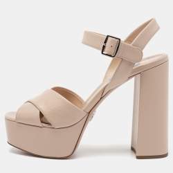 Pre Owned Prada Beige Leather Criss Cross Platform Sandals Size 39