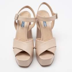 Pre Owned Prada Beige Leather Criss Cross Platform Sandals Size 39