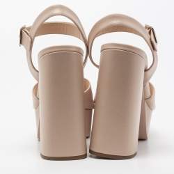 Pre Owned Prada Beige Leather Criss Cross Platform Sandals Size 39