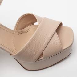 Pre Owned Prada Beige Leather Criss Cross Platform Sandals Size 39