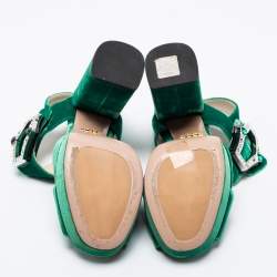 Pre Owned Prada Green Velvet Cross Strap Platform Ankle-Strap Sandals Size 38