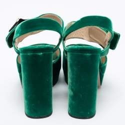 Pre Owned Prada Green Velvet Cross Strap Platform Ankle-Strap Sandals Size 38