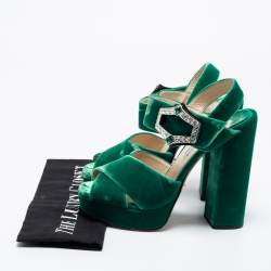 Pre Owned Prada Green Velvet Cross Strap Platform Ankle-Strap Sandals Size 38