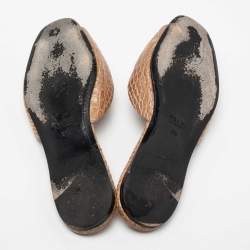 Pre Owned Prada Brown Croc Embossed Leather Crystal Embellished Flat Slides Size 38