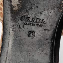 Pre Owned Prada Brown Croc Embossed Leather Crystal Embellished Flat Slides Size 38