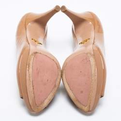 Pre Owned Prada Beige Patent Leather Peep Toe Pumps Size 37.5