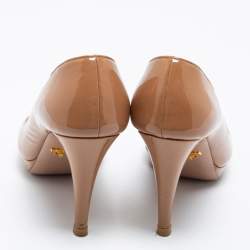 Pre Owned Prada Beige Patent Leather Peep Toe Pumps Size 37.5