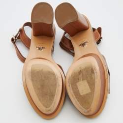 Pre Owned Prada Brown Leather Crisscross Ankle Strap Block Heel Platform Sandals Size 39.5