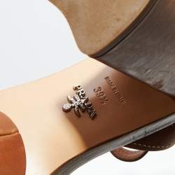 Pre Owned Prada Brown Leather Crisscross Ankle Strap Block Heel Platform Sandals Size 39.5