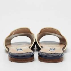 Pre Owned Prada Navy Blue Patent Saffiano Leather Flat Slides Size 36