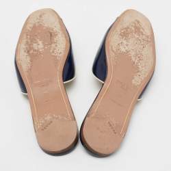 Pre Owned Prada Navy Blue Patent Saffiano Leather Flat Slides Size 36
