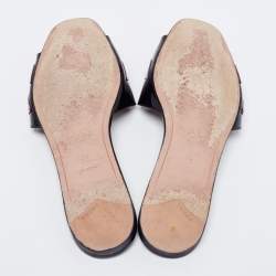 Pre Owned Prada Black Patent Leather Logo Embellished Flats Size 36