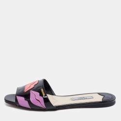 Pre Owned Prada Black Patent Leather Logo Embellished Flats Size 36