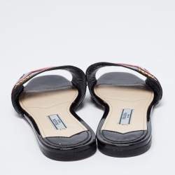 Pre Owned Prada Black Patent Leather Logo Embellished Flats Size 36