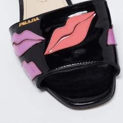 Pre Owned Prada Black Patent Leather Logo Embellished Flats Size 36