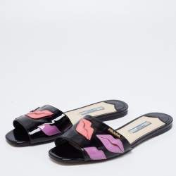 Pre Owned Prada Black Patent Leather Logo Embellished Flats Size 36