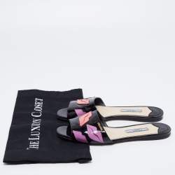 Pre Owned Prada Black Patent Leather Logo Embellished Flats Size 36