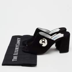 Prada Black Suede  Block Heel Mule Sandals Size 37.5