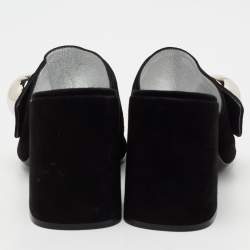 Prada Black Suede  Block Heel Mule Sandals Size 37.5