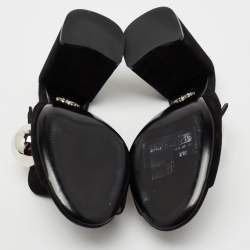 Prada Black Suede  Block Heel Mule Sandals Size 37.5